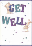 Evoking the charm of a neighbourly visit in Highgate, this cheerful get well card lifts spirits with two whimsical characters-a teddy bear and playful puppy-who seem to dance right from the artwork, joyfully supporting bright, oversized letters spelling 'Get Well.' The indigo and teal hues in the text create a bold impression against the soothing cream background, much like the striking colours of a florist's shopfront on Highgate High Street. Constellations of stars in varying blue and purple tones twinkle along the card, infusing the design with gentle magic and possibility. The animals' fur appears soft and inviting, painted to suggest the comforting embrace of a favourite blanket or a freshly gathered bouquet. As a skilled florist in Highgate, I recognise in this card the emotional care put into every petal and stem, and sending it is akin to offering a sympathetic word or fragrant bunch along tranquil Pond Square. More than a greeting, this image is an emotional remedy-a visual hug from Highgate, promising renewed hope and brighter days ahead.